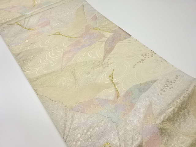 JAPANESE KIMONO / VINTAGE FUKURO OBI / WOVEN CRANES